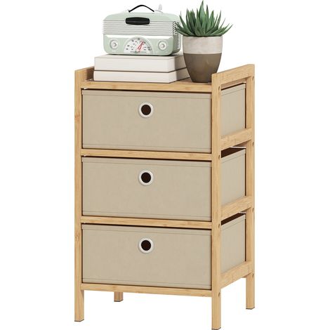 Coffre de rangement 3 tiroirs en tissu bambou tiroir pour petits espaces crème et naturel 60x30x60cm