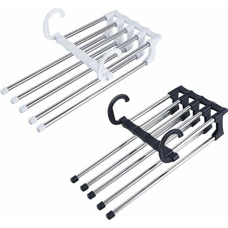 Cintres pliables pour pantalons, lot de 2, 5 en 1, gain de place, en plastique et acier inoxydable, pour jeans, pantalons, vêtements, serviettes (L) (1/4)