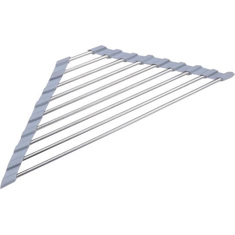 Égouttoir d'évier - Camping-car - Porte-serviettes - Porte-éponges - Pliable - Se place dans le coin supérieur de l'évier - 23,2 x 23,2 x 42,3 cm - Gris (1/5)