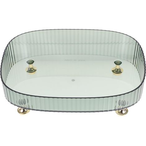 Plateau à Bijoux Transparent Vert Petit Format en Plastique Rigide, Organiseur de Parfum et Maquillage, pour Salle de Bain et Commode, Plateau Décoratif sans Couvercle (1/5)