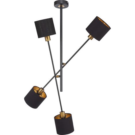 Lampada a sospensione lampada a sospensione plafoniera in metallo tessuto 4 fiamme lampada da pranzo, faretto color oro nero, 4x prese E14, HxLxP 81x77.5x77.5cm, WOFI 6603.04.10.9000