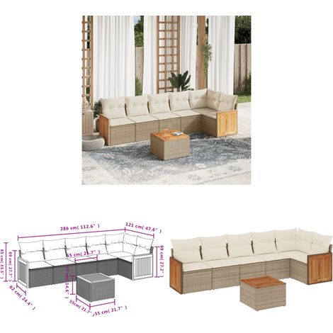 7-tlg. Garten-Sofagarnitur mit Kissen Beige Poly Rattan - Gartenmöbel - Esstisch - Lounge Set - Outdoor Möbel - Rattan Gartenmöbel - Home & Living (1/3)