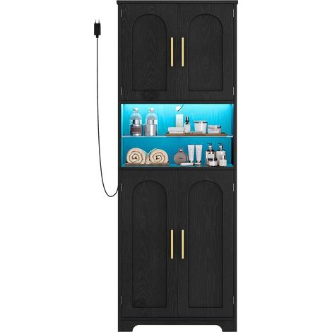 Meuble Colonne Salle de Bain, Meuble de Rangement, Armoire de Rangement, Placard Rangement, Armoire de Salle de Bain avec 4 Portes, Noir