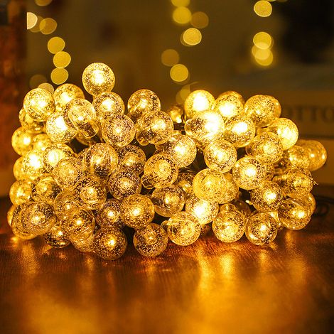 Guirlande lumineuse décorative à bulles LED solaires, 5 mètres de long avec 20 boules lumineuses, couleur chaude. (1/5)
