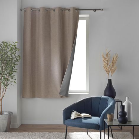 Rideau a oeillets 140 x 180 cm 100% occultant thermique Crepuscule Beige (1/5)