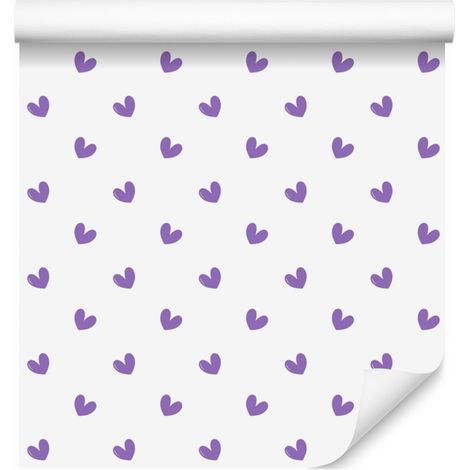 Papier peint à motifs de cœurs blancs, lavande et violets 50x1000 cm (1/5)