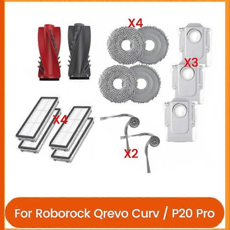 Accessoires pour aspirateur robot Roborock Qrevo Curv /P20 Pro : brosses latérales principales, sacs à poussière, lingettes de nettoyage, filtres, pièces de rechange (1/5)