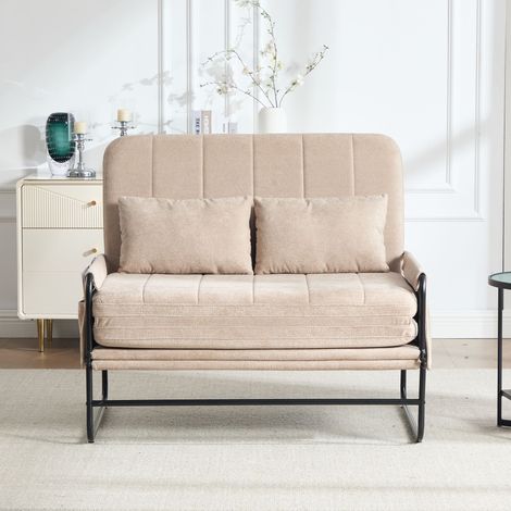 Canapé-lit convertible 2 places – Structure métallique industrielle – Rangement latéral intégré – Assise haute densité – Gain de place – 104×85×92 cm – Kaki (1/5)
