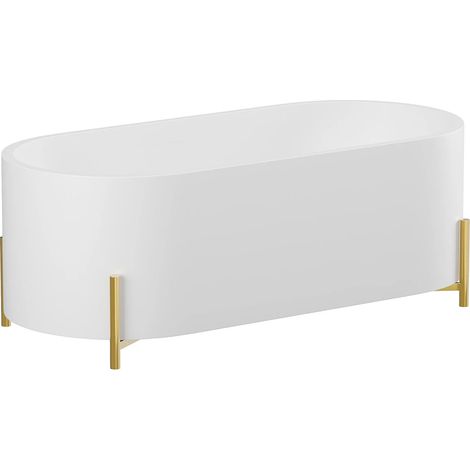 Baignoire îlot ovale blanche avec pieds dorés - 160 x 73,5 x 59 cm - ALONSA (1/5)
