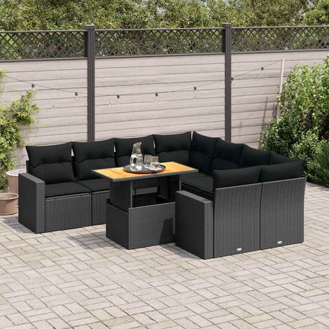9-tlg. Garten-Sofagarnitur mit Kissen Schwarz Poly Rattan vidaXL (1/5)