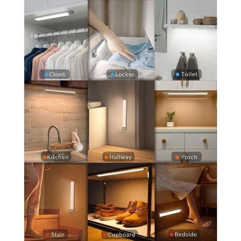 Lampe LED Rechargeable pour Placard avec Détecteur de Mouvement 3 Modes 3 Couleurs Réglable Sans Fil pour Cuisine Armoire Sous-Meuble (1/5)