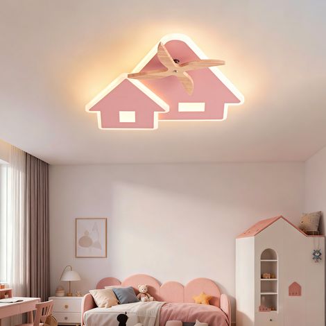 Plafonnier LED avec télécommande et dimmable 3000K-6500K moderne enfant rose - 28W 2800lm 36cm masion moulin à vent salon chambre d'enfant