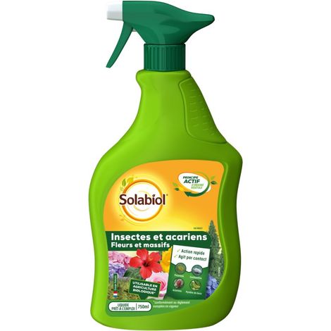 Spray insecticide biologique 750ml – Action rapide contre insectes et acariens – Pour plantes d'intérieur et d'extérieur – Agit par contact – Solabiol