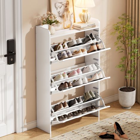 Scarpiera 70x25x120 cm, con 6 scomparti nascosti, cassetto superiore, MDF bianco (1/5)