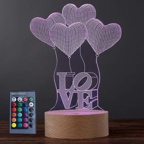 3D-LED-Nachtlicht, Hochzeitsgeschenk, 16 wechselnde Farben, Illusionslampe für Kinder, Mädchen, Frauen, Mütter, Geburtstagsgeschenk, Valentinstag oder Weihnachten (1/5)