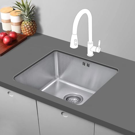 JASSFERRY Undermount Stainless Steel Kitchen Sink 1 Single Deep Square Bowl with Strainer Waste kit, 490 x 440 mm