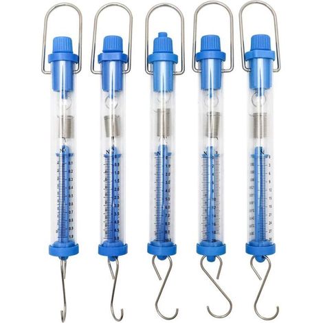 Cinq dynamomètres à ressort cylindriques transparents pour expériences de physique, 1N, 5N, 10N, 20N, 30N (1/4)