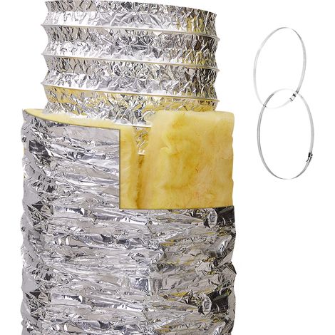 Mophorn Trockner-Abluftschlauch, 127 mm isolierter flexibler Kanal, 7,62 m lang mit 2 Klemmen, robuster 3-Lagen-Schutz für HVAC-Heizung, Kühlung, Lüftung, Abluft, R-4.2, flammhemmend