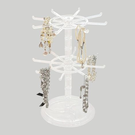 Drehbarer Schmuckständer mit zwei Ebenen, inklusive Ablage für Halsketten, Schlüsselanhängerhalter, für Ringe, Armbänder, Uhren und Accessoires. (1/5)
