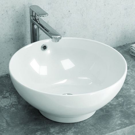 Lavabo da appoggio rotondo 40cm in ceramica bianca Litos-340 kamalu