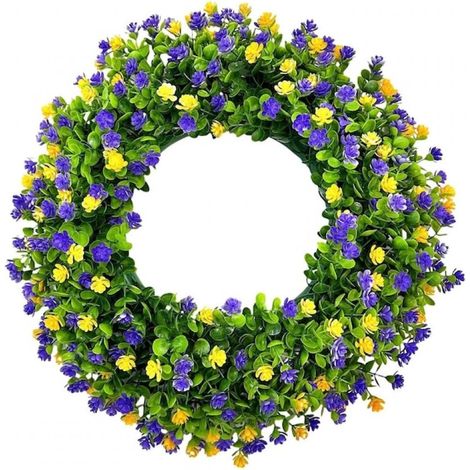 pendentif couronne de fleurs d'eucalyptus colorées ciel étoilé - Violet Jaune - 33 cm