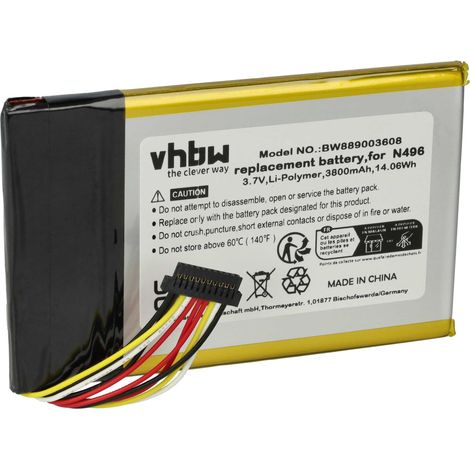 vhbw Batería reemplaza Magellan N496 para navegador, navi, GPS (3800 mAh, 3,7 V, Li-poli)