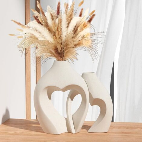 Ensemble de 2 vases décoratifs en forme de coeur en résine blanche, décoration simple, adaptés aux centres de table, mariages, salons, bureaux (1/5)