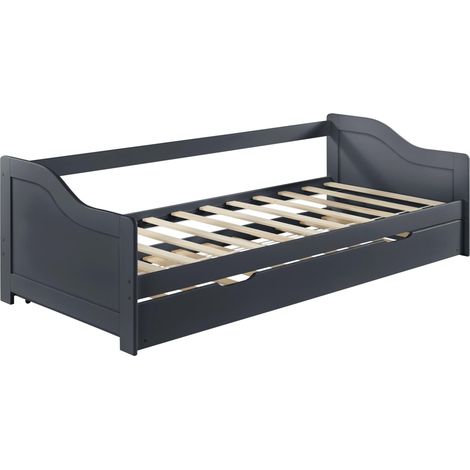 Sofá cama convertible para 2 personas cama nido sofá cama cama de invitados estructura de pino somier de láminas de contrachapado gris oscuro 205x190,5x66cm 030001318