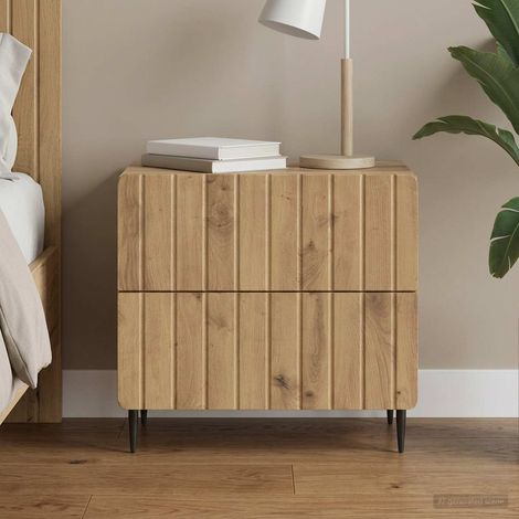 Table de chevet 2 tiroirs en bois d’ingénierie Chêne artisanal 62 x 34,5 x 49,5 cm - PANGIVO (1/5)