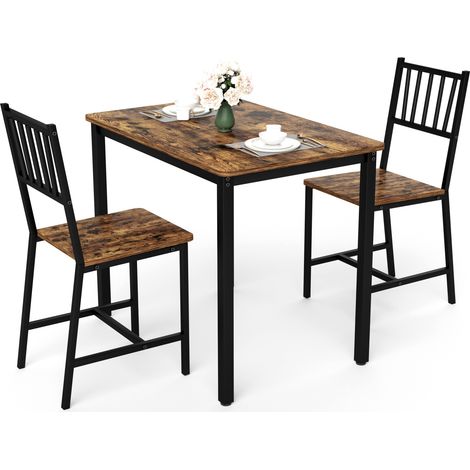 Conjunto de comedor industrial con mesa y 2 sillas 90 x 60 x 75,5 cm marrón rústico y negro HOMVRA (1/5)
