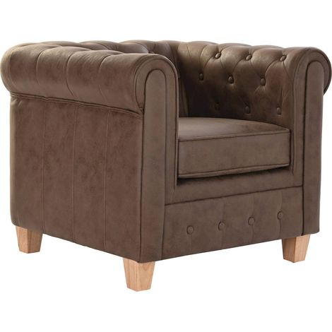Fauteuil élégant confort marron en polyester bois - Marron foncé velouté (1/5)