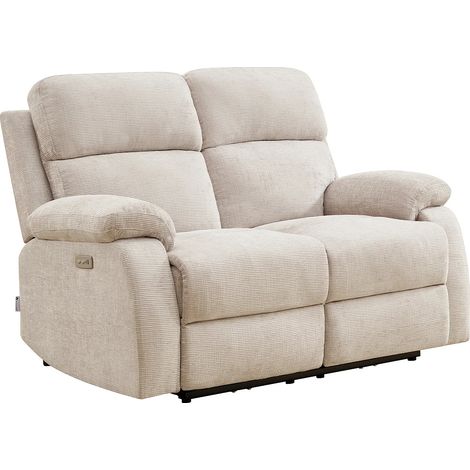 Canapé 2 places relax électrique massant en tissu chenille beige KOCENI (1/5)