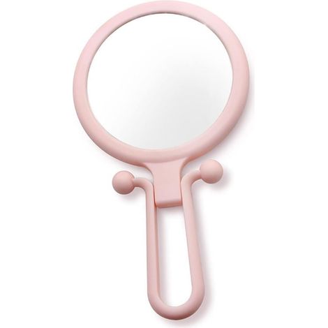 Espejo plegable de doble cara: una cara es un espejo normal y la otra es un espejo con aumento de 2x (rosa, 7 cm de diámetro). (1/5)