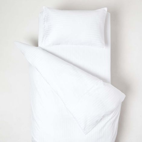 HOMESCAPES White Cotton Stripe Cot Bed Duvet Cover Set 330 Thread Count - White