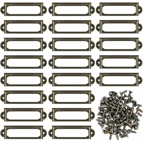 Set of 50 metal label holders for furniture, drawers, cabinets, cards, nameplates, frames with screws for office, library, bookcase, shelves Bronze (60 x 17 mm) (1/5)