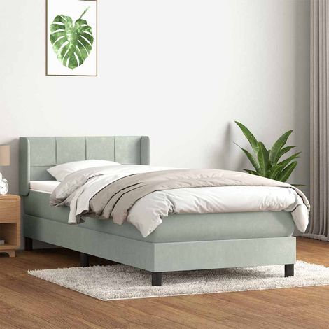 Sommier à lattes de lit et matelas gris clair 90x210 cm velours (1/5)