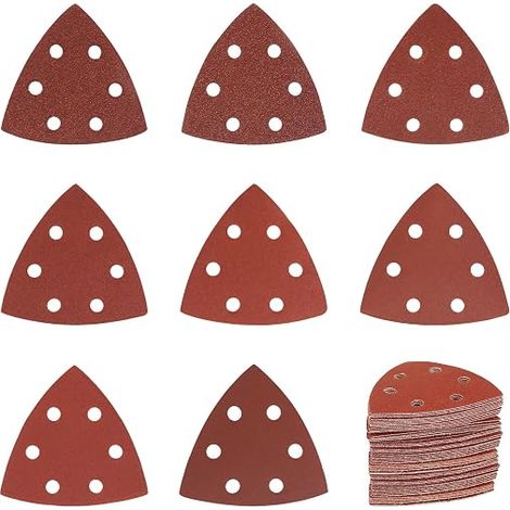 93 x 93 x 93 mm Triangular Sandpaper, 6 Holes Sandpaper for Triangular Sander (Grit 40, 60, 80, 120 Grit (1/2)