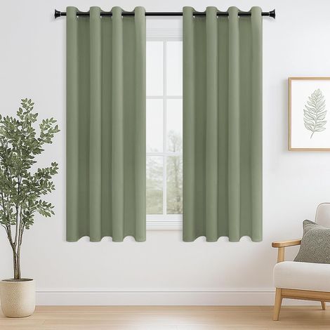 Rideaux Occultant Phonique - Rideaux Fenetre Chambre Thermiques Isolants Anti Froid et Chaleur Rideau Vert Sauge Opaque à Oeillets pour Salon, 140x175 cm, Lot de 2 (1/5)