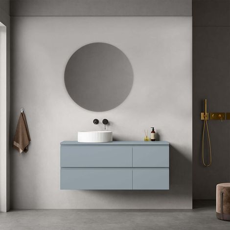 Mobile bagno sospeso reversibile 120 cm Blu Avio per Lavabo d'appoggio Specchio Tondo - Fiji Paint Top (1/4)