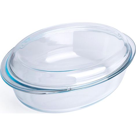 Plat à gratin ovale en verre trempé, plat à gratin en verre trempé avec couvercle en verre. Résistant au four, au congélateur et au lave-vaisselle - 5 litres (1/5)