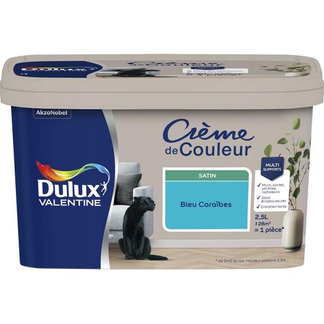 [PROMO] Peinture Crème De Couleur Satin Bleu Caraïbes 2,5 L - Dulux Valentine