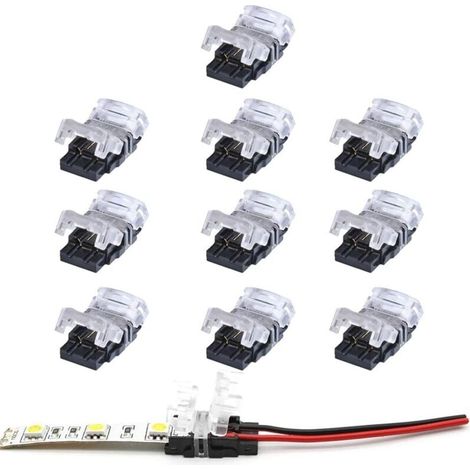Connecteur de bande LED ZVD-2 broches, lot de 10, connecteur de bande LED 2 broches pour bande LED SMD 5050/3528 monochrome de 10 mm, étanche et non étanche (1/4)