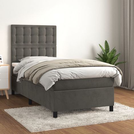 Lit Adulte Sommier et Matelas,Lit à sommier tapissier avec matelas Gris foncé 100x200 cm -BVN14043 (1/5)