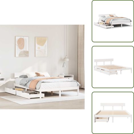 Massivholzbett ohne Matratze Weiß 150x200 cm Kiefernholz - Bettrahmen - Bettgestell - Schlafzimmerbett - Doppelbett (1/5)