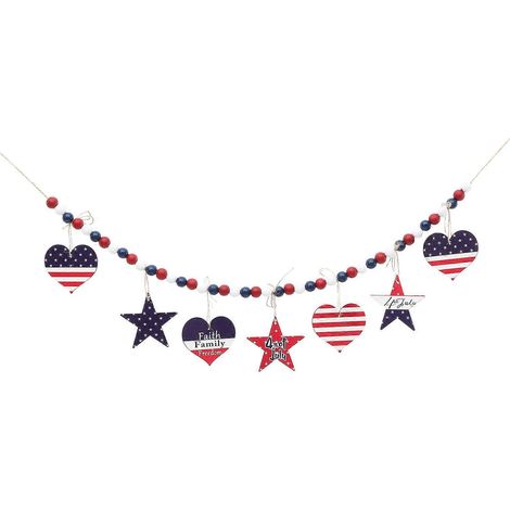 Ornement décoratif suspendu en perles de bois, lot de 3 guirlandes rouges en bois pour la fête de l'indépendance (1/5)