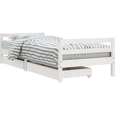 Lit simple Cadre de lit enfant tiroirs blanc 80x200 cm bois de pin massif