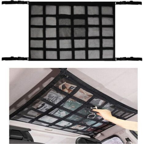 Roof storage net, car headliner bag, universal mesh bag for car interior, elastic net, suitable for cars, vans and caravans, black (90 x 65cm) (1/5)