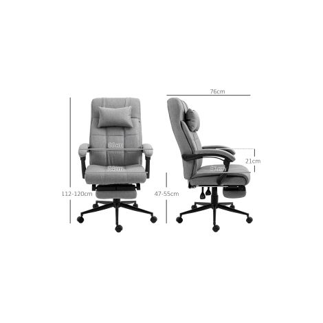 Chaise de bureau avec coussin cervical et accoudoirs, chaise pivotante réglable en hauteur avec repose-pieds, lin, ergonomique, 66 x 70 x 116-124 cm (1/5)