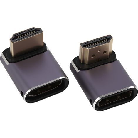 2 Pièces Adaptateur HDMI Coudé, Connecteur HDMI Coudé à 90°, avec Indicateur LED, Connecteurs Mâle-Femelle Plaqués Or 48Gbps, Supporte 8K@60Hz 4K@120Hz HDR eARC VRR, Raccord HDMI Angle Droit pour TV (1/5)