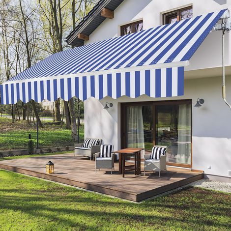 Wolketon Tenda da sole manuale per terrazza 3,5x3 m Tessuto premium 280 g/m² Tenda da sole manuale in alluminio e tessuto resistente ai raggi UV Blu beige
